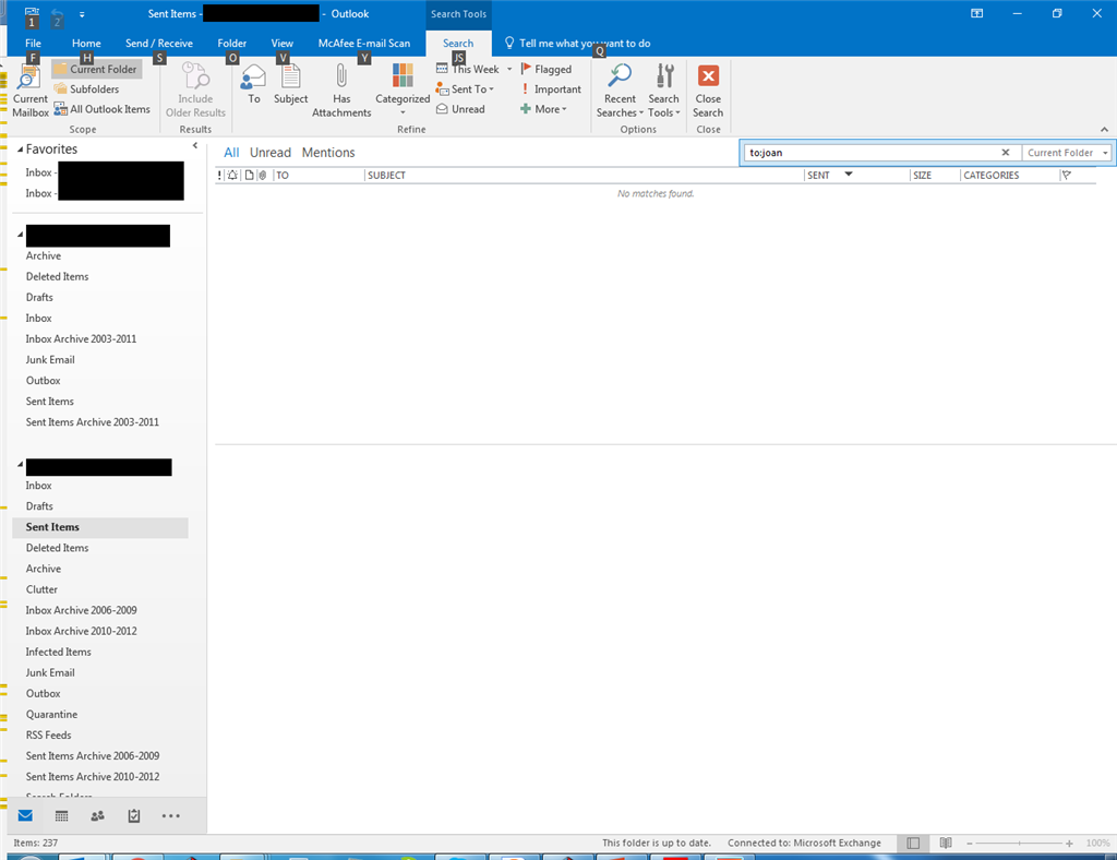 search option not working outlook